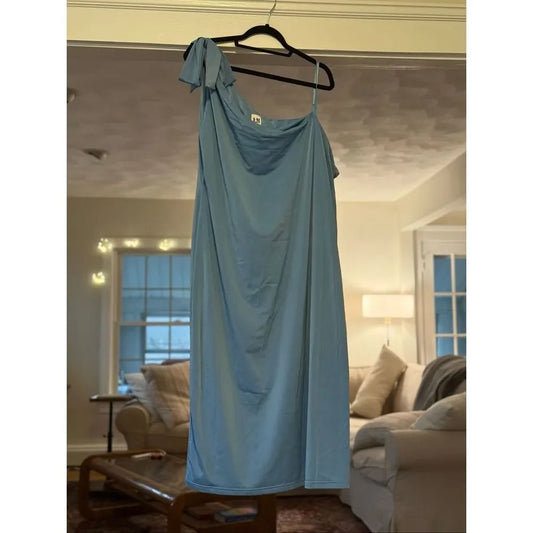 One Shoulder Blue Bodycon Summer Dress
