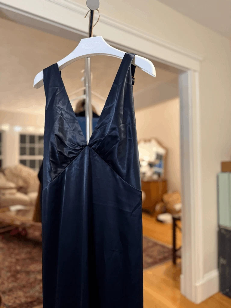 Satin Halter Criss Cross Back Midi Shift Dress