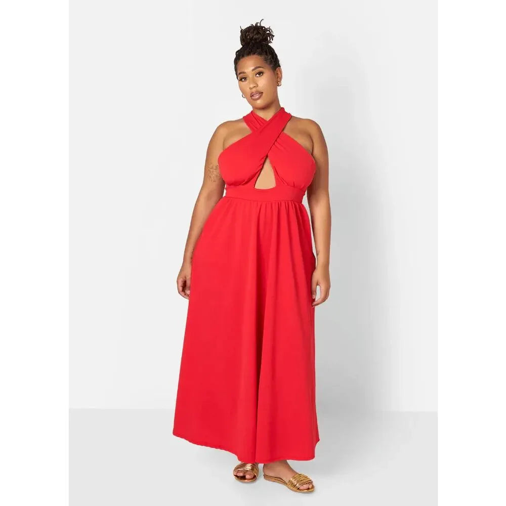 Keyhole Skater Maxi Dress with Pockets