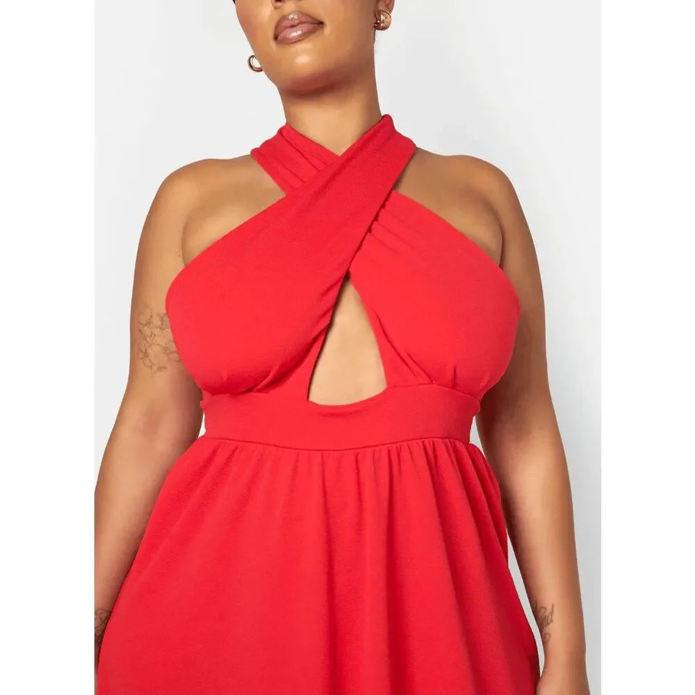 Keyhole Skater Maxi Dress with Pockets