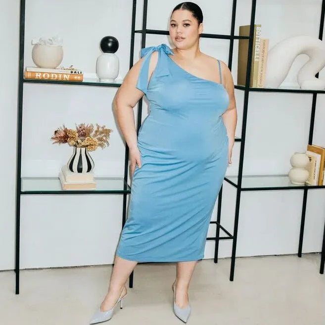 One Shoulder Blue Bodycon Summer Dress