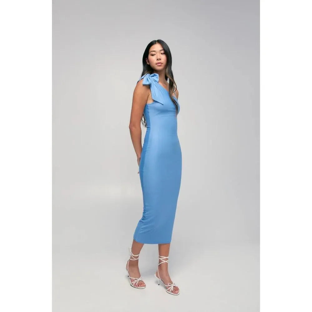 One Shoulder Blue Bodycon Summer Dress