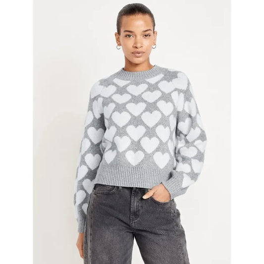 SoSoft Grey and White Heart Pattern Sweater
