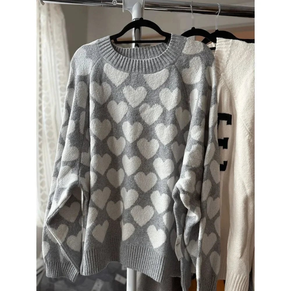 SoSoft Grey and White Heart Pattern Sweater