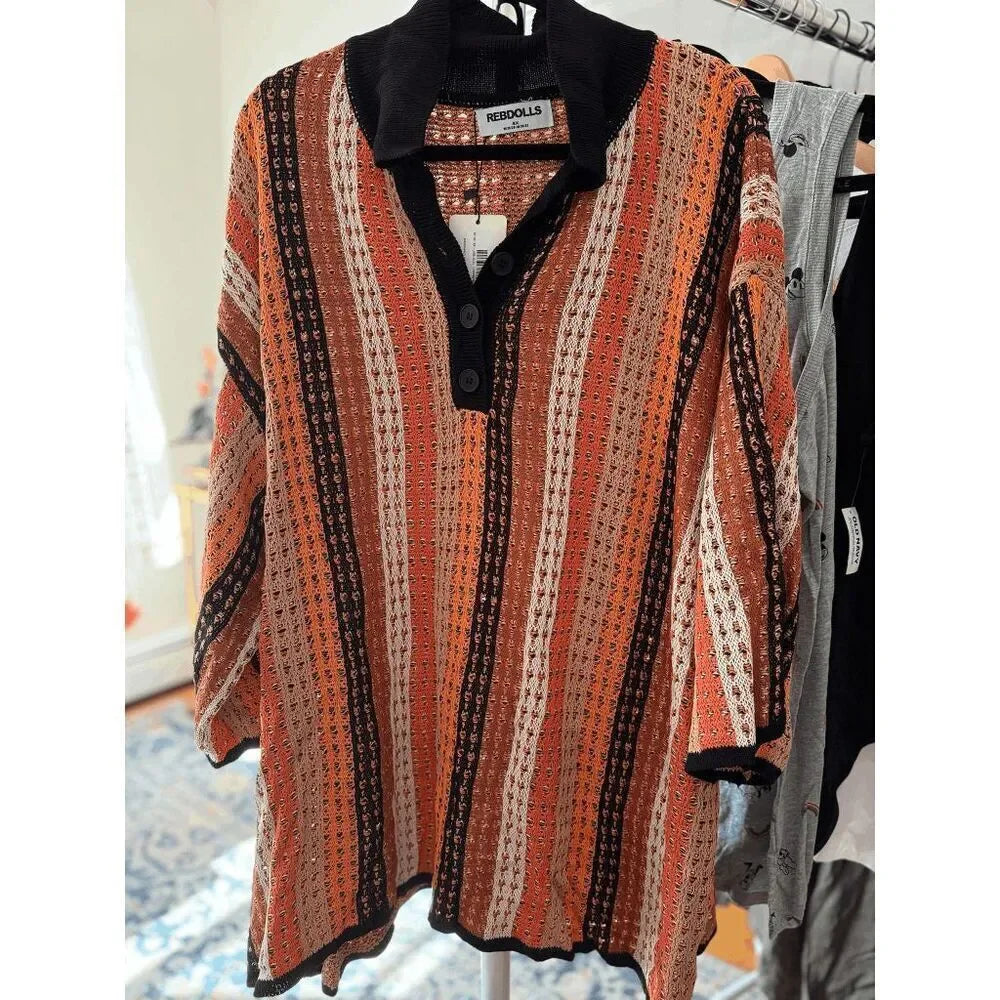 Knit Multi Stripe Oversized Collar Top
