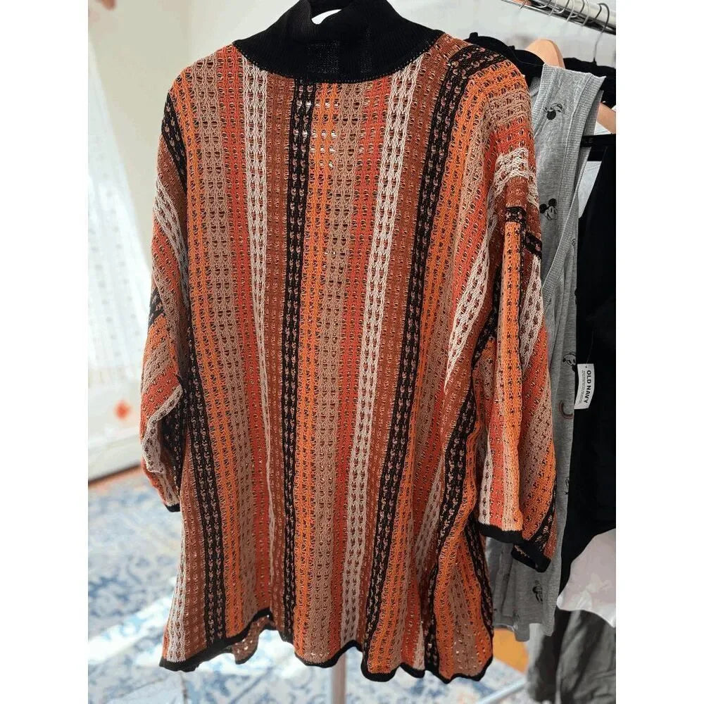 Knit Multi Stripe Oversized Collar Top