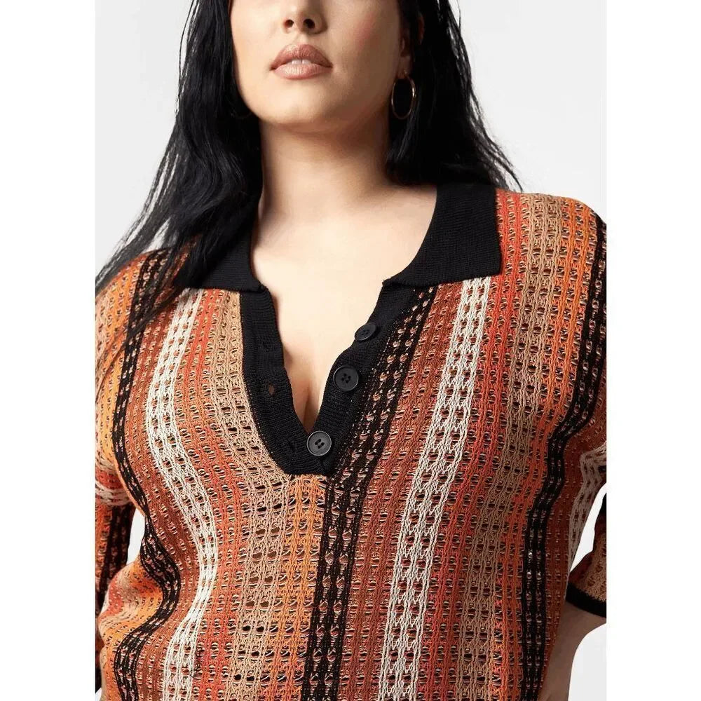 Knit Multi Stripe Oversized Collar Top